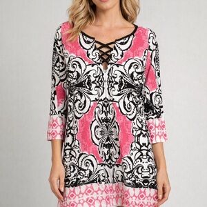 Ashley Stewart Dress, size 14/16, 3/4 sleeves, white/black/pink